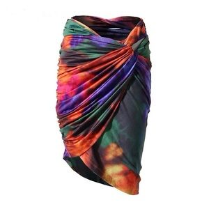 Mult-color Tie Dye High Waist Ruched Skirt